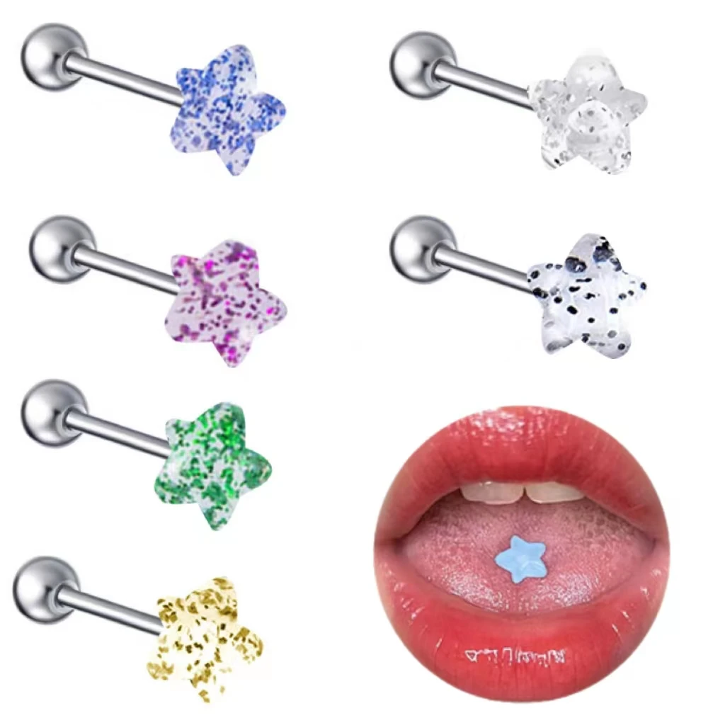 316L Surgical Steel Star Tongue Ring For Tongue Piercing