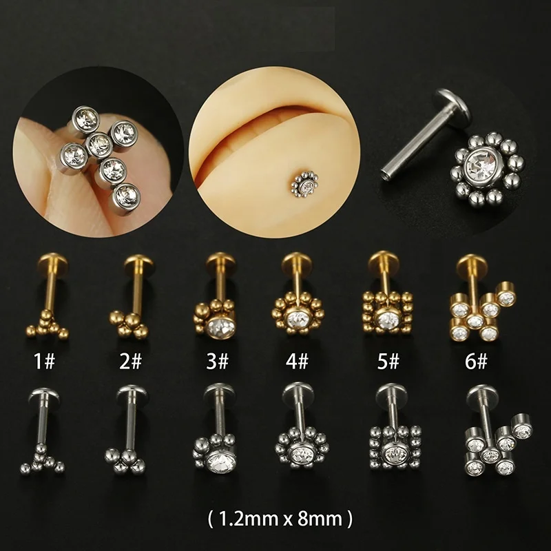 316L Surgical Steel Internally Threaded Labret Stud For Lip, Cartilage Or Tragus Piercing