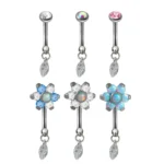 ASTM F136 Titanium 16G Opal CZ Belly Button Ring For Navel Piercing