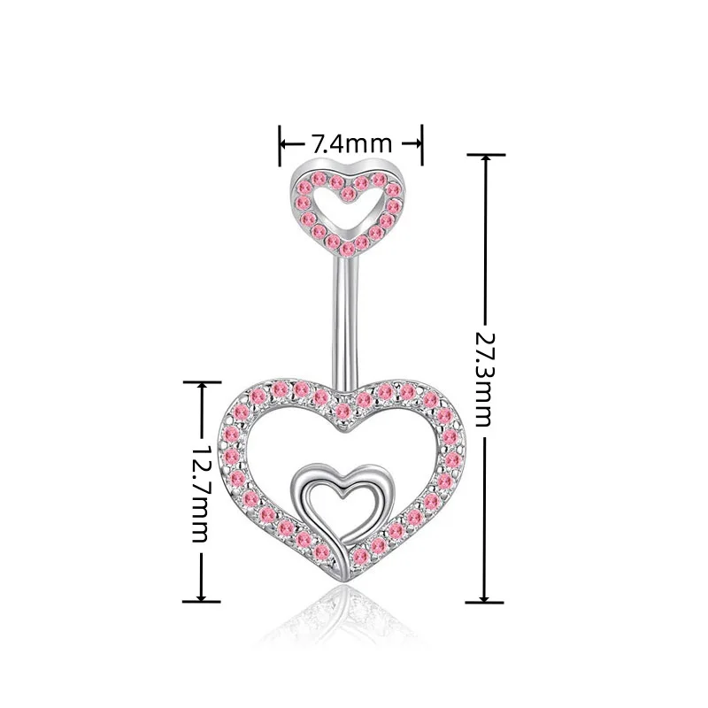 316L Surgical Steel Heart Belly Button Ring For Navel Piercing - Image 2