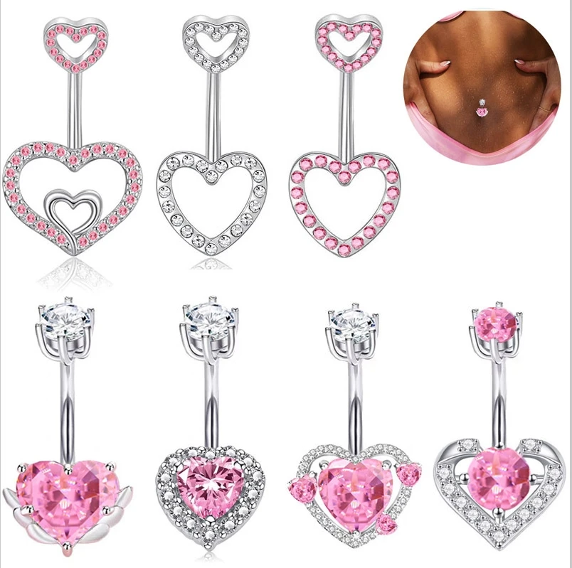 316L Surgical Steel Heart Belly Button Ring For Navel Piercing