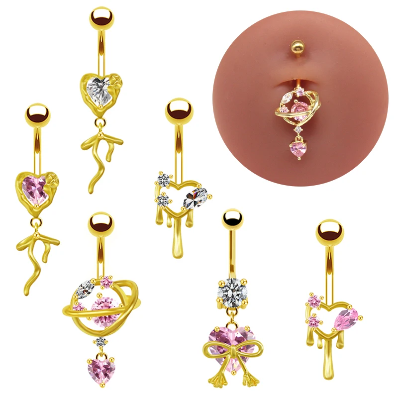 316L Surgical Steel Heart Belly Button Ring For Navel Piercing