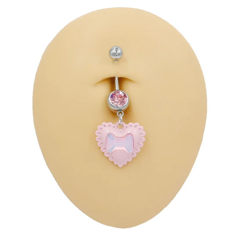 316L Surgical Steel Heart Belly Button Ring For Navel Piercing - Image 2