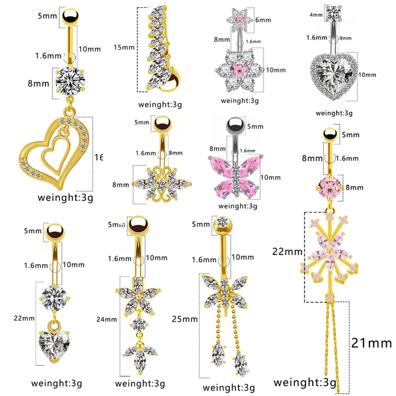 18K Solid Gold Belly Button Ring For Navel Piercing - Image 2