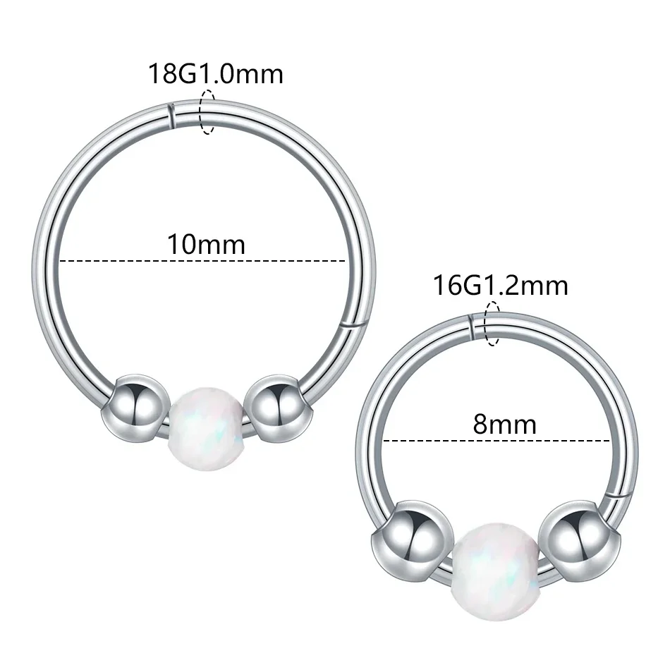 ASTM F136 Titanium 16G Opal Segment Clicker Ring For Septum Or Nose Piercing - Image 2