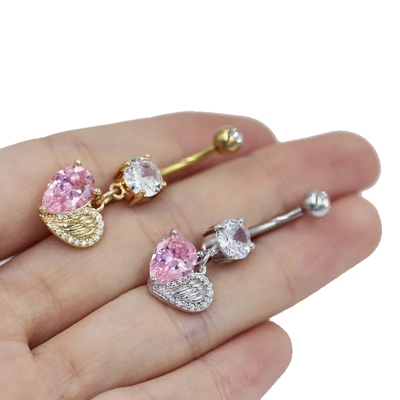 316L Surgical Steel Heart Belly Button Ring For Navel Piercing - Image 2