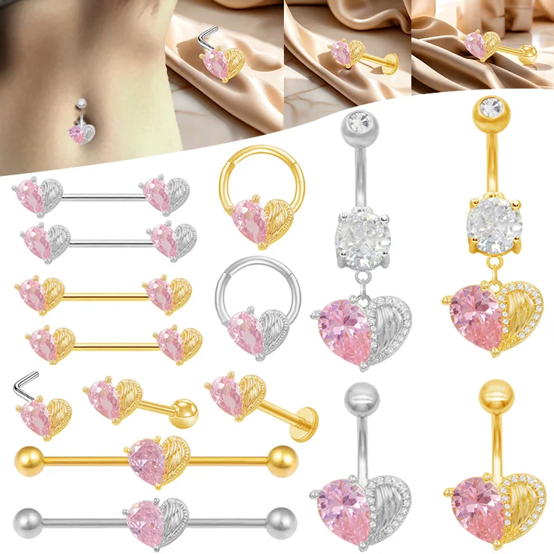 316L Surgical Steel Heart Belly Button Ring For Navel Piercing