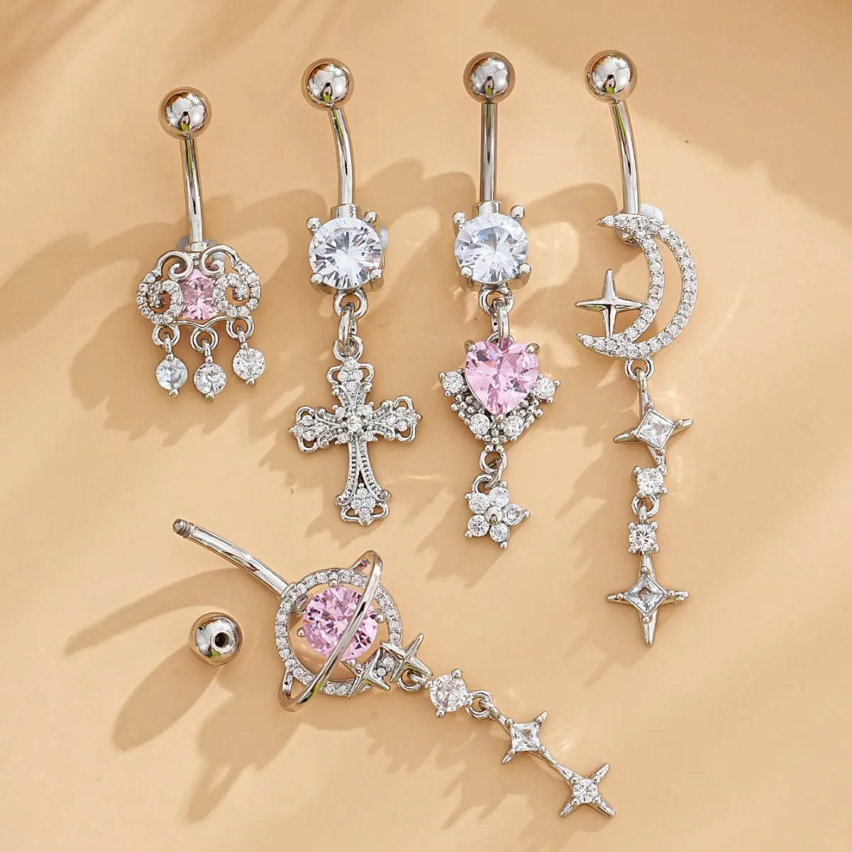 316L Surgical Steel Moon Star Belly Button Ring For Navel Piercing - Image 2