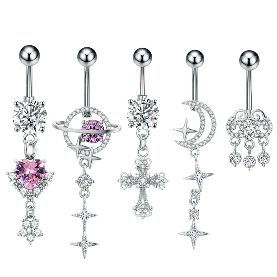 316L Surgical Steel Moon Star Belly Button Ring For Navel Piercing