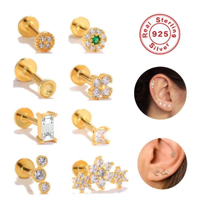 925 Silver Cartilage Stud For Cartilage Or Helix Piercing