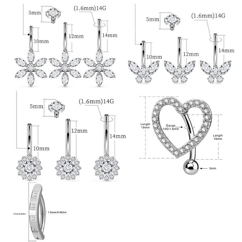 ASTM F136 Titanium Heart Belly Button Ring For Navel Piercing - Image 2