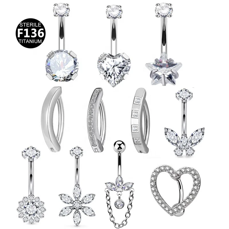 ASTM F136 Titanium Heart Belly Button Ring For Navel Piercing