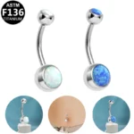 ASTM F136 Titanium 14G Opal Belly Button Ring For Navel Piercing