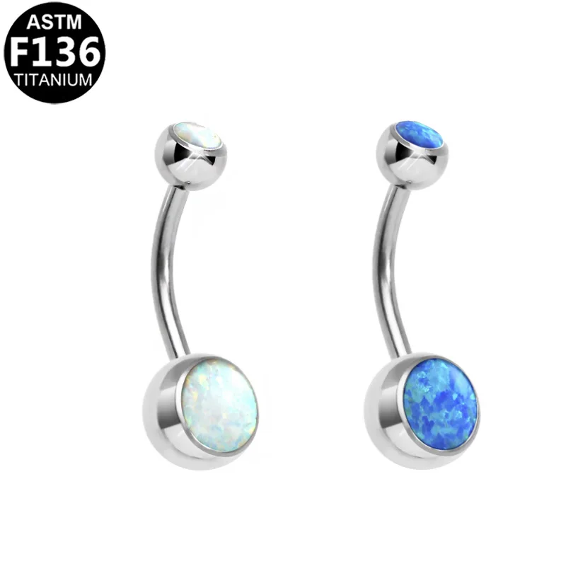 ASTM F136 Titanium 14G Opal Belly Button Ring For Navel Piercing - Image 2