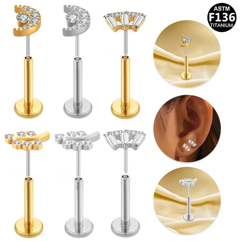 ASTM F136 Titanium CZ Labret Stud For Lip Or Cartilage Piercing