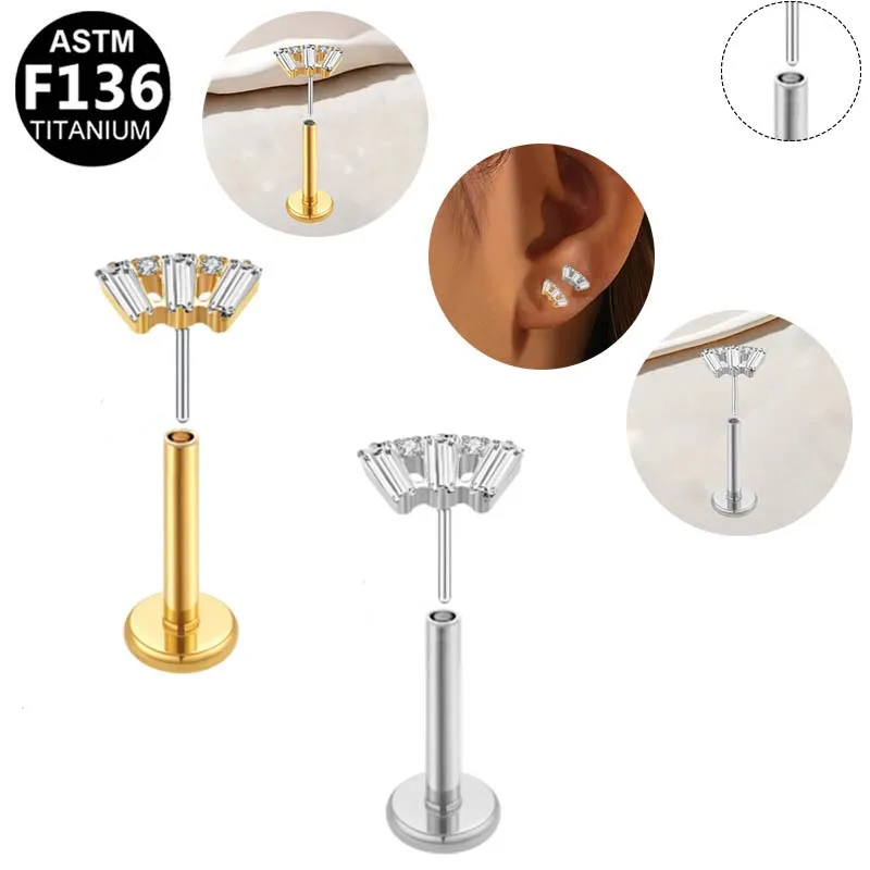 ASTM F136 Titanium CZ Labret Stud For Lip Or Cartilage Piercing - Image 2