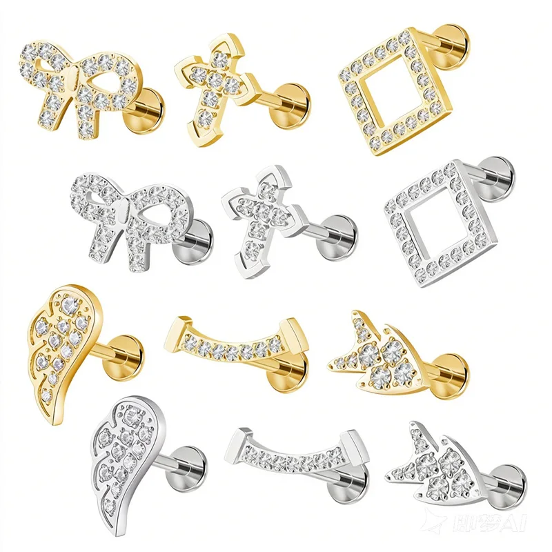 316L Surgical Steel CZ Labret Stud For Lip Or Cartilage Piercing - Image 2