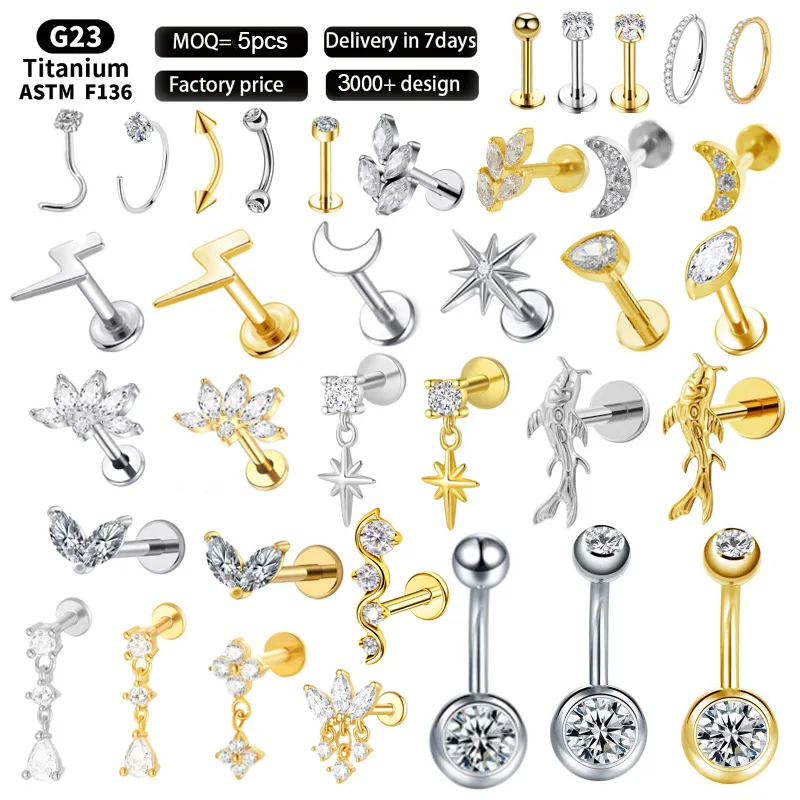 ASTM F136 Titanium CZ Labret Stud For Lip Or Cartilage Piercing