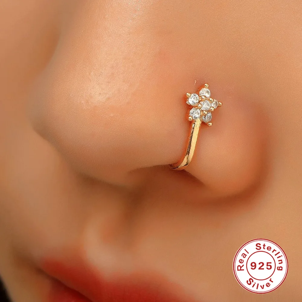 925 Silver CZ Nose Ring For Nose Piercing - Image 2