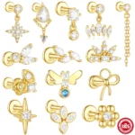 925 Silver CZ Flat Back Stud For Cartilage, Helix Or Lip Piercing