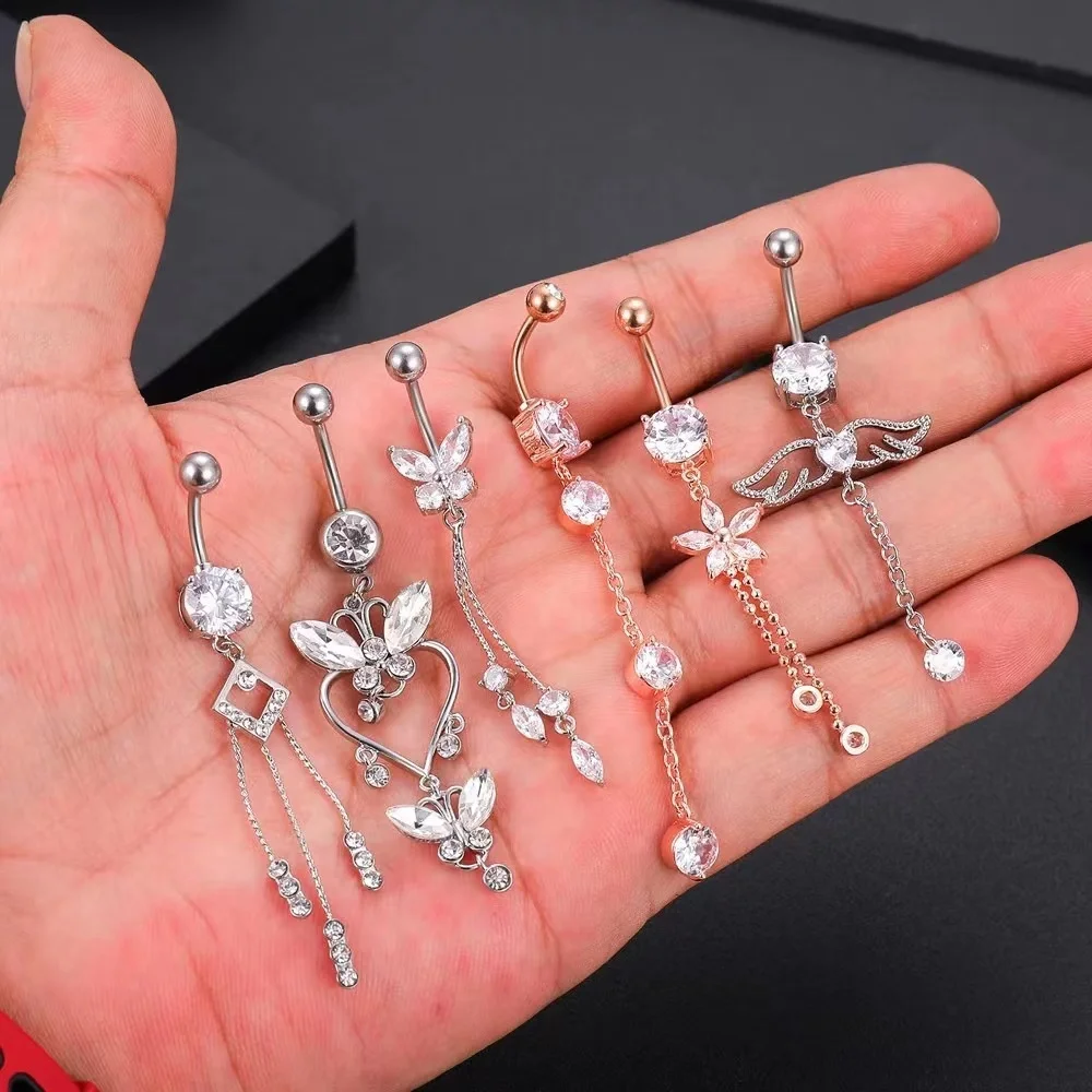 316L Surgical Steel Butterfly Belly Button Ring For Navel Piercing - Image 2