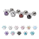 ASTM F136 Titanium CZ Cat Paw Internally Threaded Labret Stud For Lip, Cartilage Or Tragus Piercing
