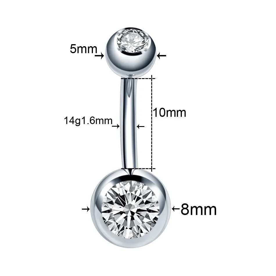 316L Surgical Steel CZ Belly Button Ring For Navel Piercing - Image 2