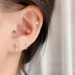 14K Solid Gold 18G CZ Labret Stud For Lip Or Cartilage Piercing