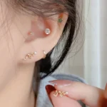 14K Solid Gold 18G CZ Snake Labret Stud For Lip Or Cartilage Piercing