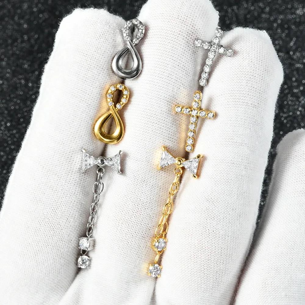 316L Surgical Steel CZ Butterfly Belly Button Ring For Navel Piercing - Image 2