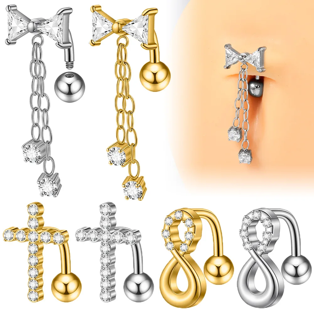 316L Surgical Steel CZ Butterfly Belly Button Ring For Navel Piercing