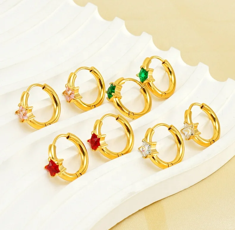 316L Surgical Steel CZ Star Piercing Earring For Ear Piercing