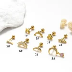 316L Surgical Steel CZ Moon Piercing Earring For Ear Piercing