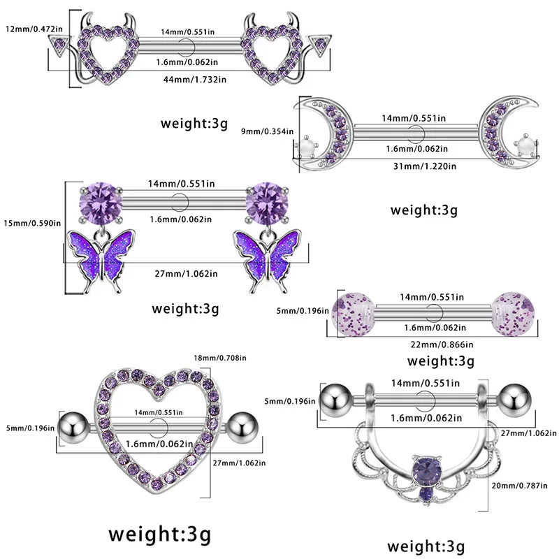 316L Surgical Steel CZ Crystal Nipple Ring For Nipple Piercing - Image 2