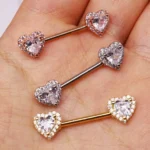 316L Surgical Steel CZ Heart Nipple Ring For Nipple Piercing