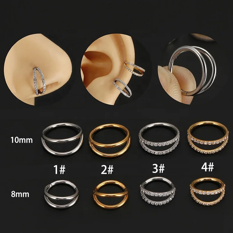316L Surgical Steel Crystal Segment Clicker Ring For Septum Or Nose Piercing