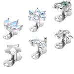 316L Surgical Steel Crystal Heart Dermal Anchor For Dermal Piercing