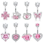 316L Surgical Steel CZ Heart Belly Button Ring For Navel Piercing