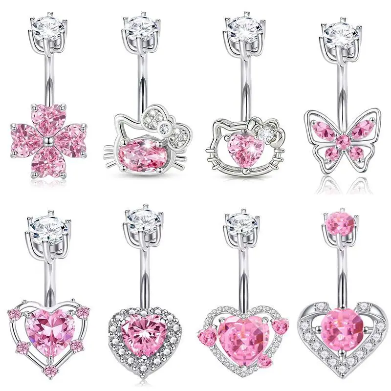 316L Surgical Steel CZ Heart Belly Button Ring For Navel Piercing