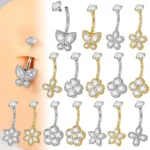 316L Surgical Steel CZ Butterfly Belly Button Ring For Navel Piercing