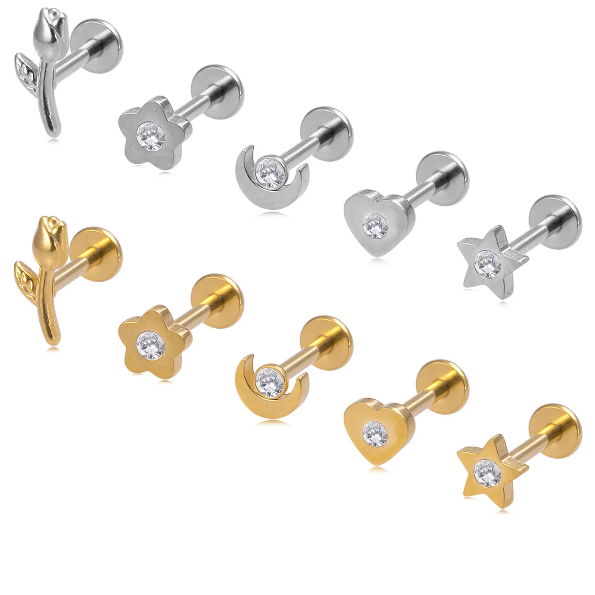 316L Surgical Steel Heart Internally Threaded Labret Stud For Lip, Cartilage Or Tragus Piercing - Image 2