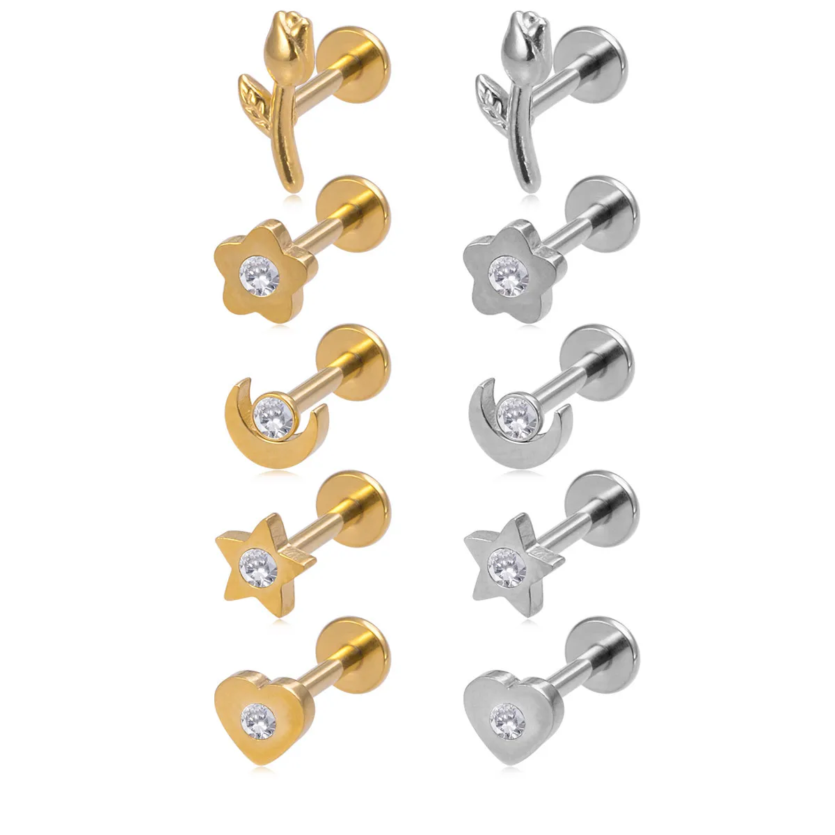 316L Surgical Steel Heart Internally Threaded Labret Stud For Lip, Cartilage Or Tragus Piercing