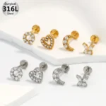 316L Surgical Steel CZ Flat Back Stud For Cartilage, Helix Or Lip Piercing