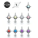 ASTM F136 Titanium Star Internally Threaded Labret Stud For Lip, Cartilage Or Tragus Piercing