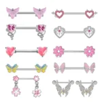316L Surgical Steel Butterfly Flower Nipple Ring For Nipple Piercing