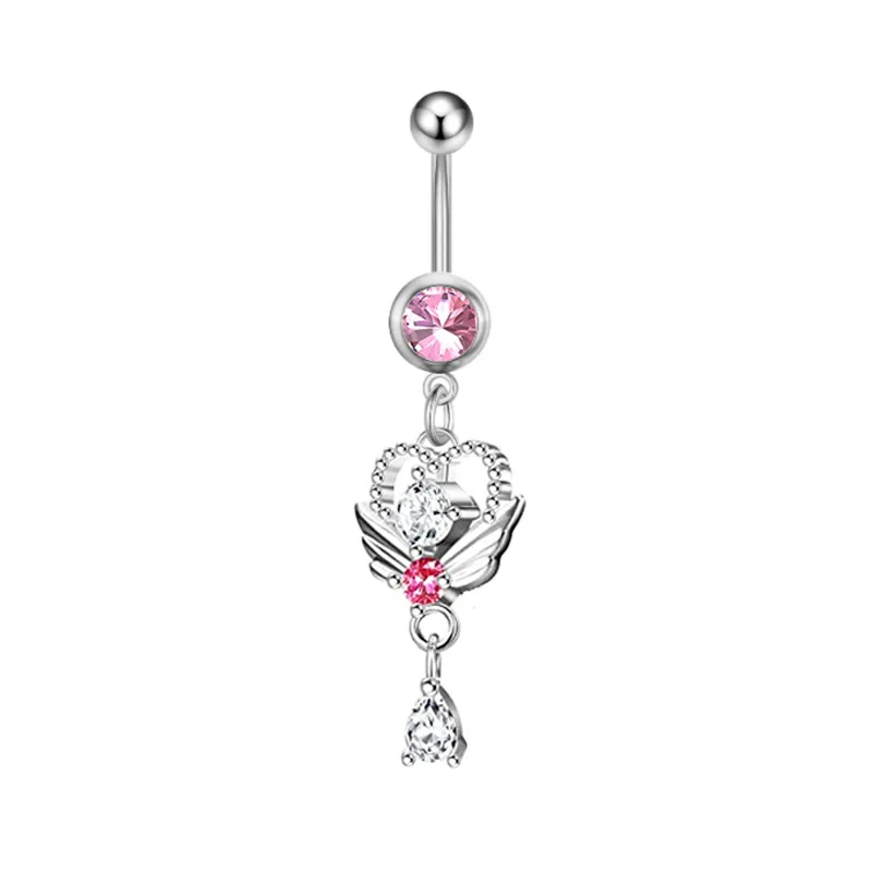 316L Surgical Steel Heart Belly Button Ring For Navel Piercing - Image 2