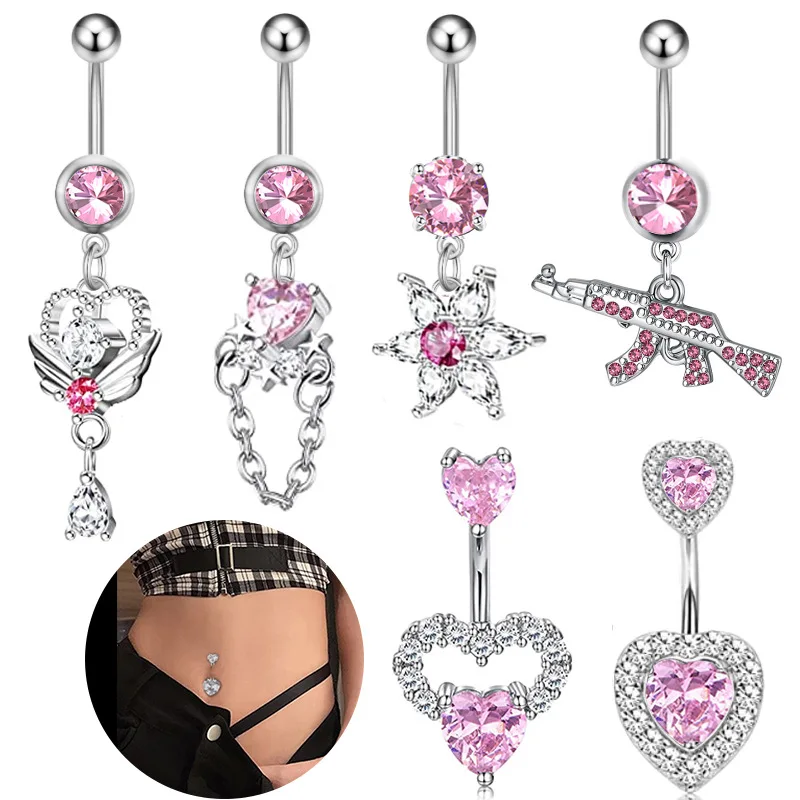316L Surgical Steel Heart Belly Button Ring For Navel Piercing