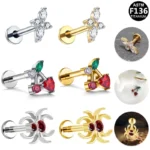 ASTM F136 Titanium 16G Threadless Labret Stud For Lip, Cartilage Or Tragus Piercing