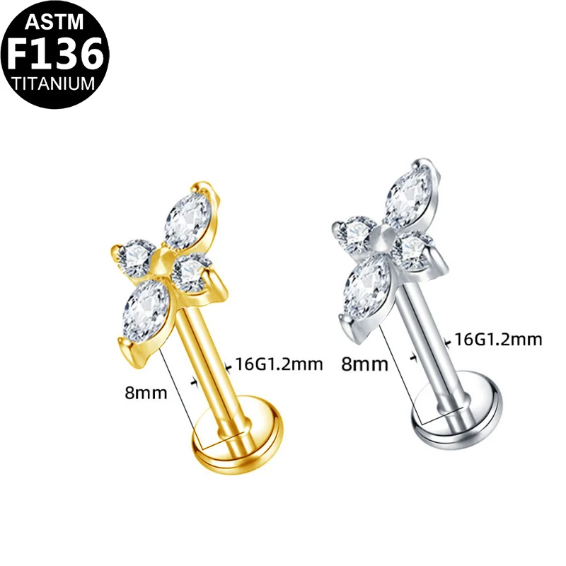 ASTM F136 Titanium 16G Threadless Labret Stud For Lip, Cartilage Or Tragus Piercing - Image 2