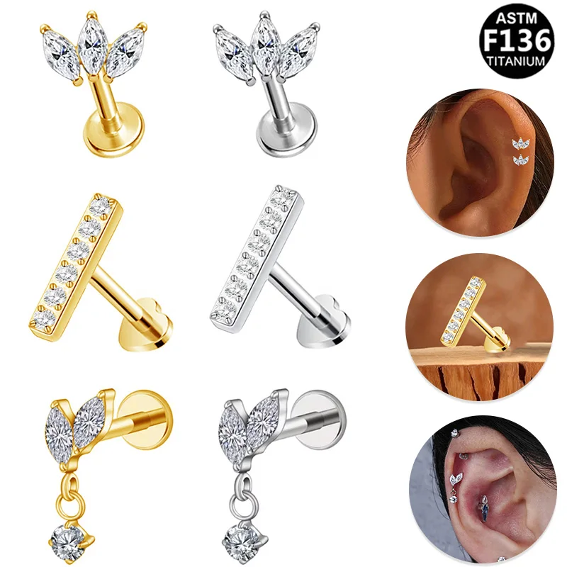 ASTM F136 Titanium 16G Threadless Labret Stud For Lip, Cartilage Or Tragus Piercing